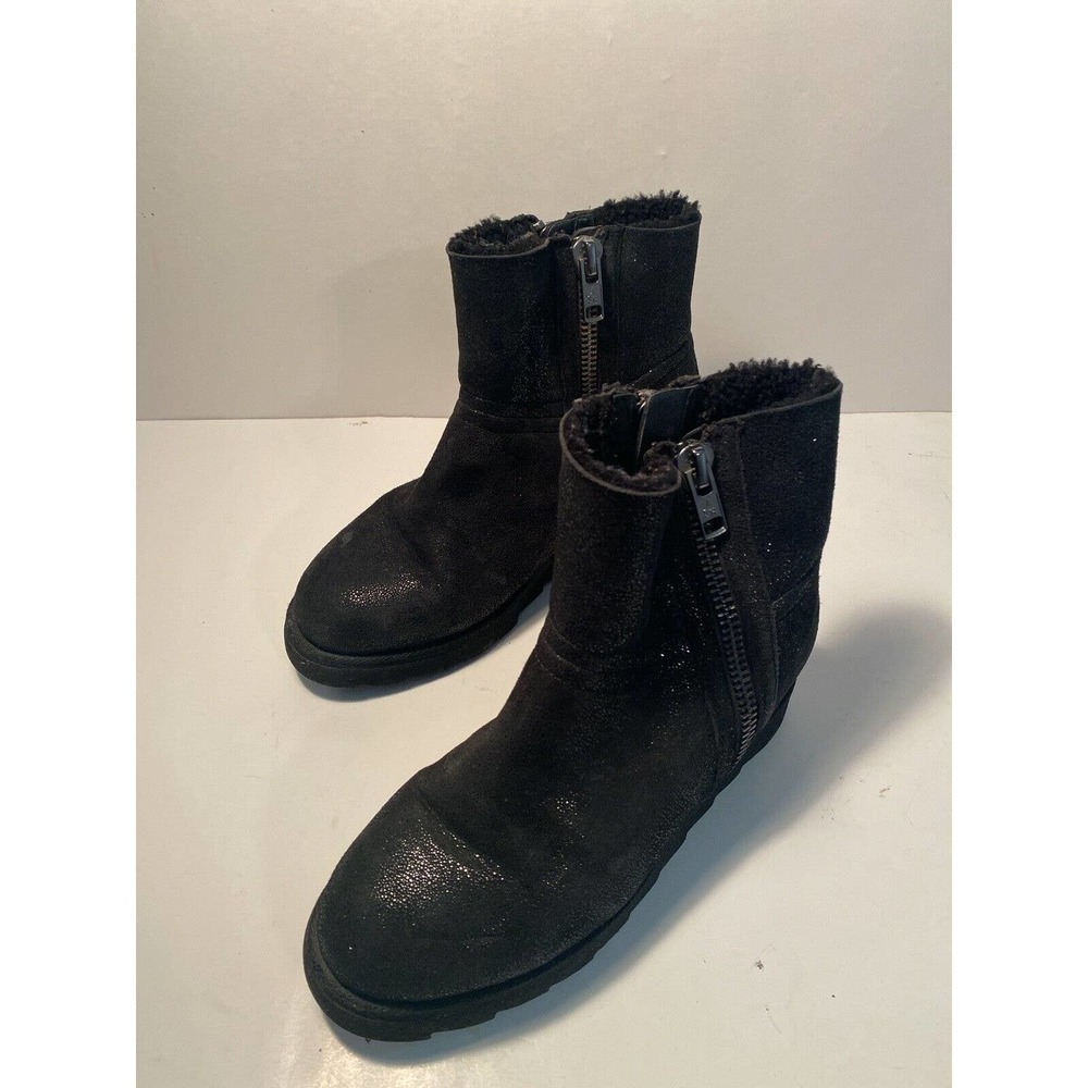 ASH Yang Womens Black Leather Wedge Platform Ankle Boots Sz 39 Goth Punk